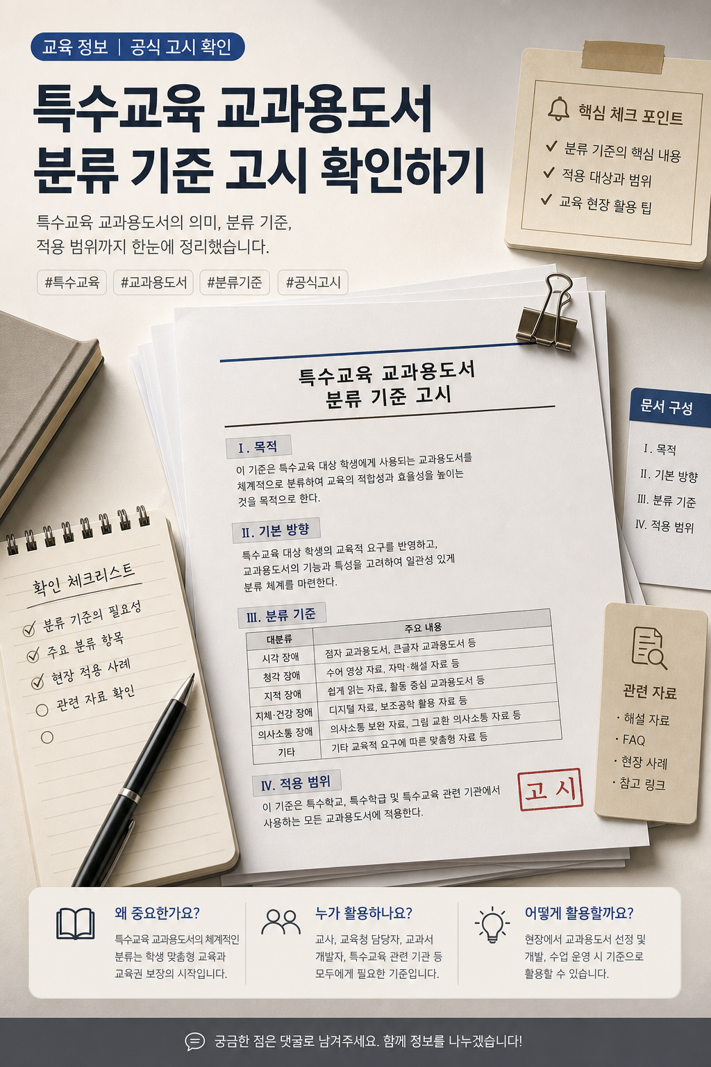 교과용도서 구분 고시 확인용 문서와 체크리스트 이미지