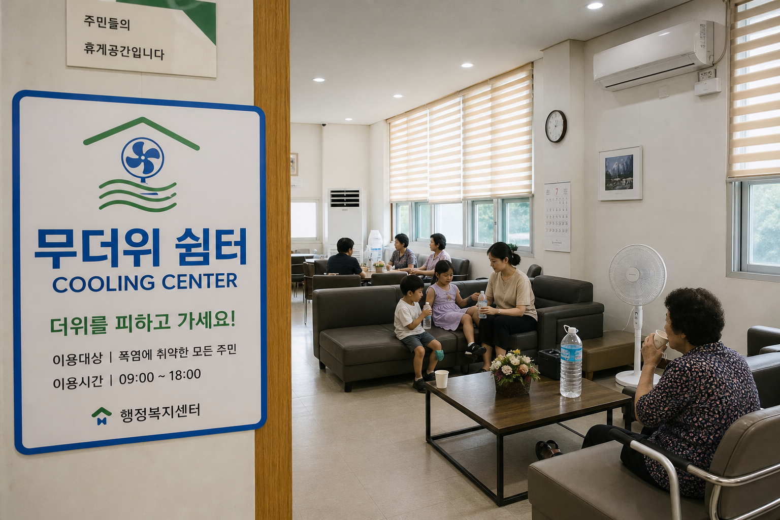 무더위 쉼터를 이용하는 실내 휴식 공간 모습