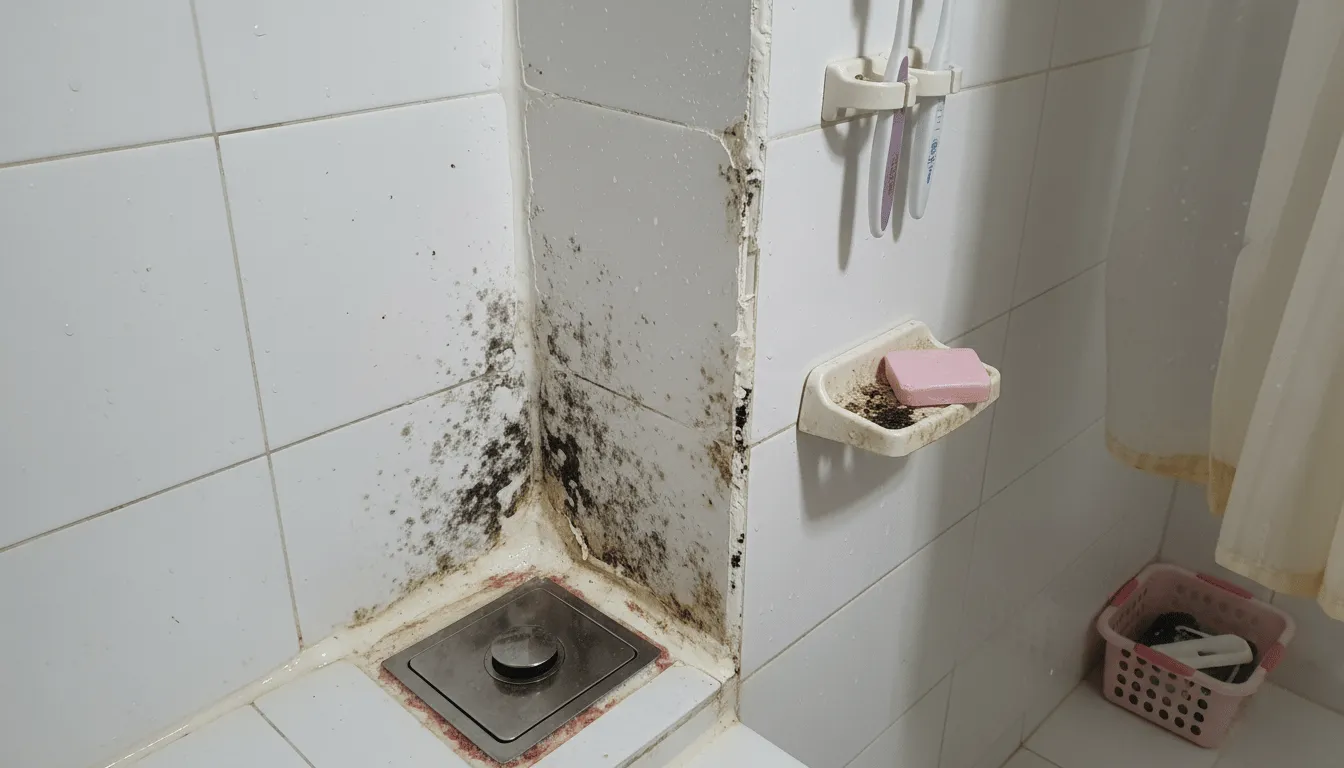 샤워 부스, 욕조 주변 그리고 물때 낀 실리콘 틈새