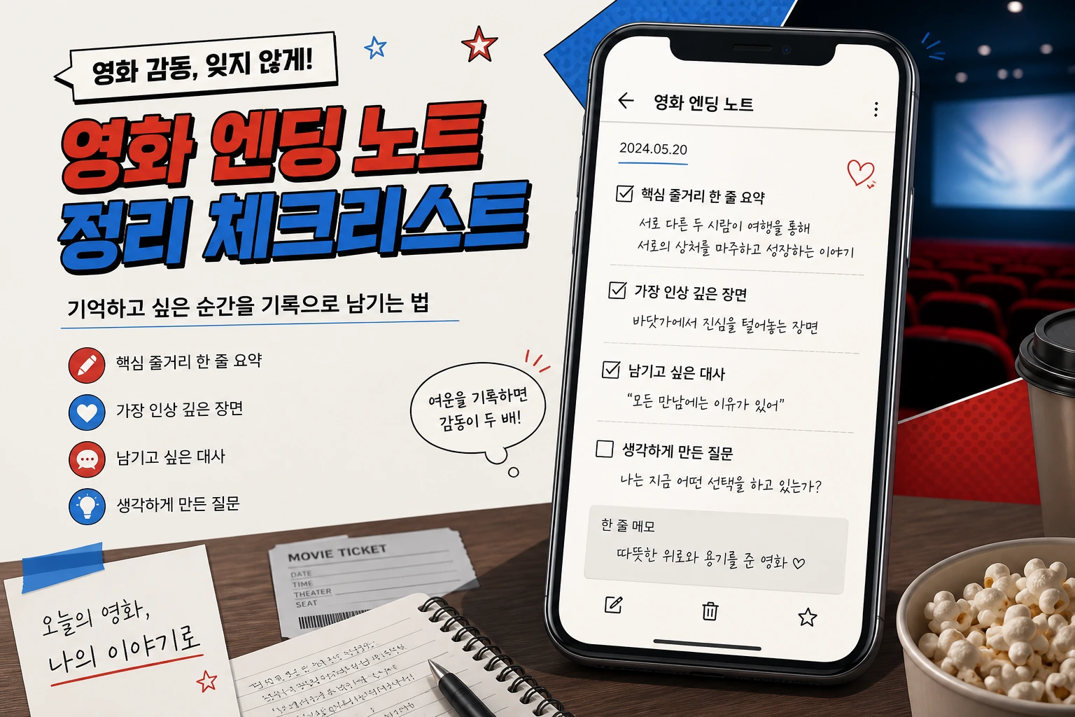 영화 쿠키영상 확인용 스마트폰 메모와 체크리스트 이미지
