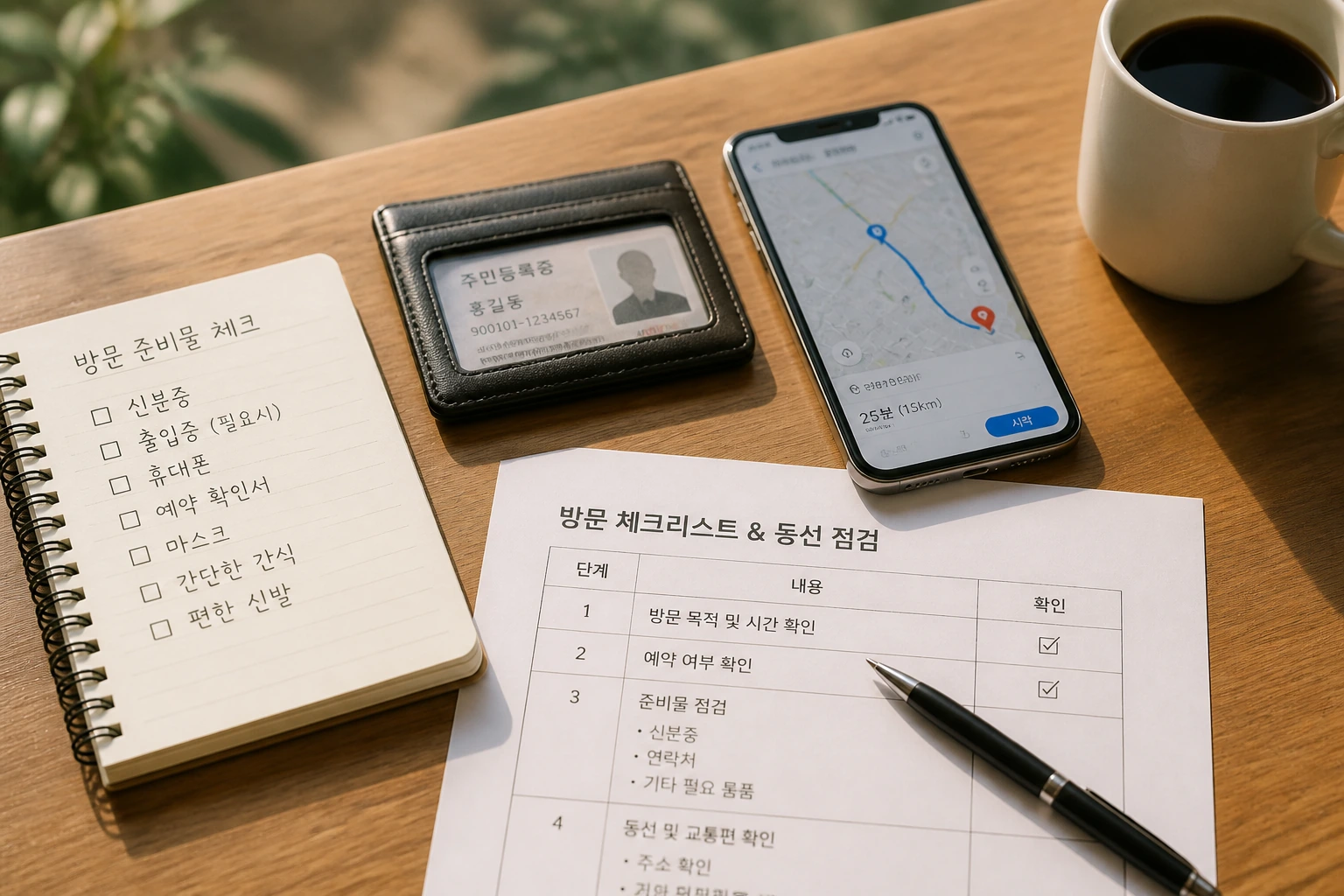 방문 준비물과 동선 체크리스트를 정리한 장면